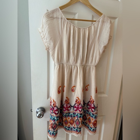 Teenplo smocked embroidered cap sleeve off shoulder dress small - Picture 3 of 10